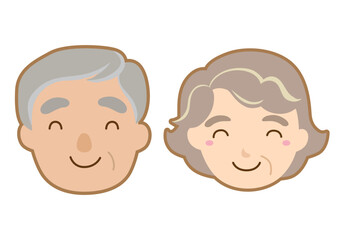 かわいいおじいさんとおばあさんのアイコンイラスト/笑顔・線あり