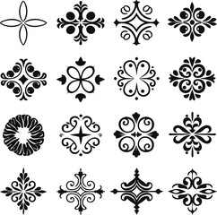 Elegant Floral Ornament, black and white vector set of flower shilouette ornaments.