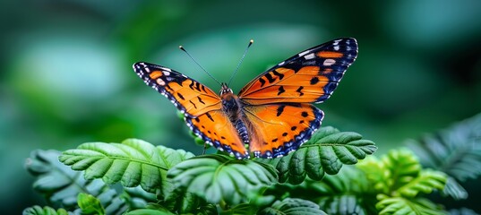 Obraz premium Closeup Common Tiger Danaus Genutia brown butterfly . Generative AI technology. 