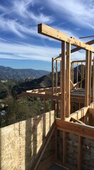 Wooden Frame Construction with Mountain View