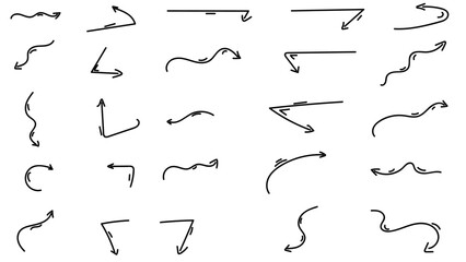 Arrow vector hand drawn sketch icon set. Doodle sketch hand drawn black direction element set. Pencil doodle line graphic design elements. up down, Left, right, growth direction. Vector illustration