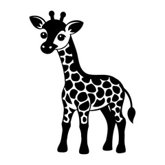 A cute baby giraffe standing, black silhouette vector illustration