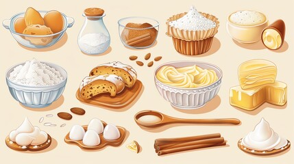 A collection of baking ingredients and sweet treats.