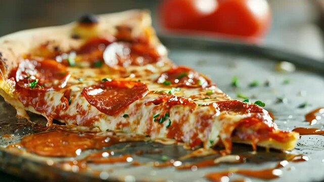 a pizza slice melts. generative ai video footage