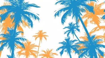 Tropical beach with palm trees, summer vacation background illustration design on white background.