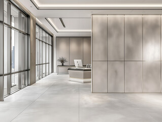 Interior of contempotary modern office. Minimalistic corporate design.