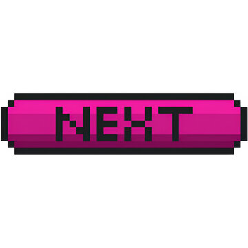 pixel buttons of the game interface, box with pixelated text, Menu game buttons. Game menu interface with settings, button 8 bit pixel, exiting the game, saving and starting the game