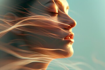 Ethereal Facial Flow - Powerful Swirling Movement and Energy in Digital Portrait