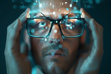 Futuristic Man Wearing Augmented Reality Glasses Exploring Digital Innovations