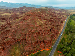 Red fairy chimneys shaped like formations that are millions of years old, Erzurum, Land of Red...