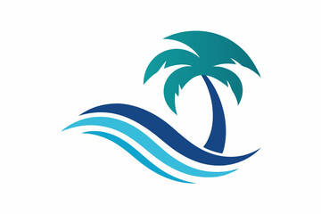 Wave beach palm logo design icon combination Vector illustration