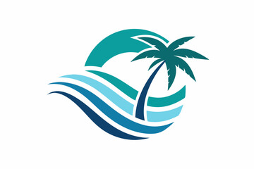 Wave beach palm logo design icon combination Vector illustration