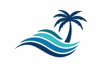 Wave beach palm logo design icon combination Vector illustration