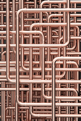 Copper pipe maze or pipeline background