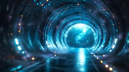 Obraz premium Futuristic tunnel to the stars - generative ai