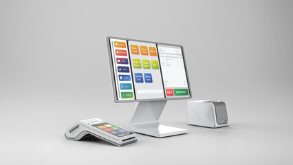 Point of sale system or cash register machine on desk