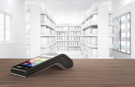 Point of sale system or cash register machine focus on credit card reader