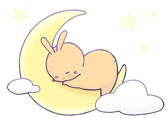 Rabbit sleeping on the crescent moon