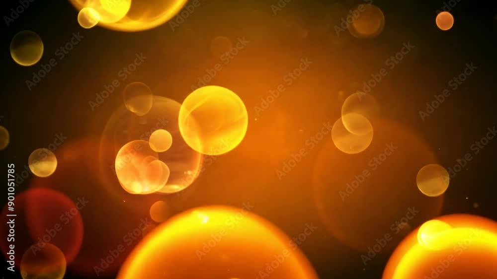 Poster soft circle bokeh with red and yellow bubbles on black background in animated form generative ai