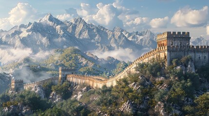 Fototapeta premium Great Wall of China, China - Historical fortification with mountain backdrop