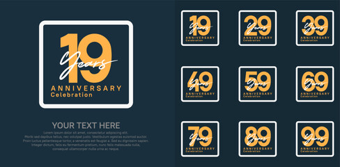 anniversary set logo style with golden and silver color in square for company celebration moment