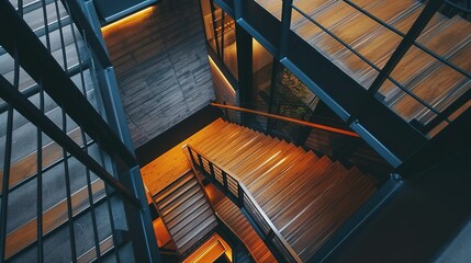 Stylish Contemporary Staircase with Wooden Steps and Black Railing: A Generative AI Perspective