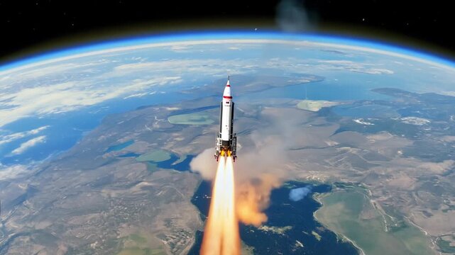 Rocket Launch Animation in Daylight With Realistic Exhaust Flames Soaring Into the Sky Generative AI