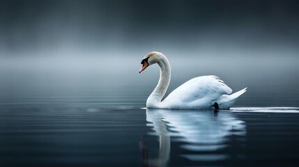 Obraz premium A graceful swan gliding on a tranquil lake