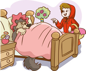 Little Red Riding Hood. A fairy tale. A pretty little girl and the wolf. Illustration for children