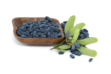 Honeyberry haskap berries isolated on white background