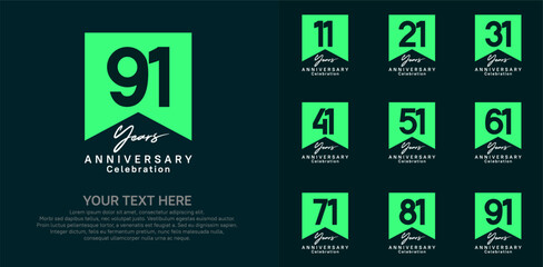 anniversary logotype set, green and white color can be use for celebration