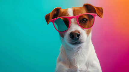 Dog in a trendy outfit, with a holographic display of follower count, pop art, colorful, vector illustration,