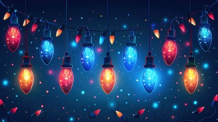Festive Christmas Lights in Flat Style Vector Illustration