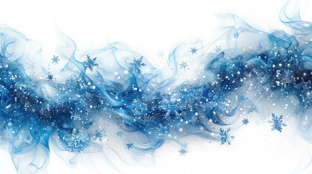 Blue Snowflake Swirl on White Background