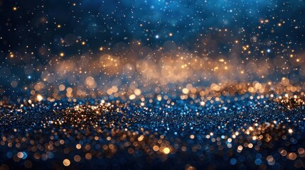 Naklejka premium Golden Scattered Dust on Navy Background with Confetti