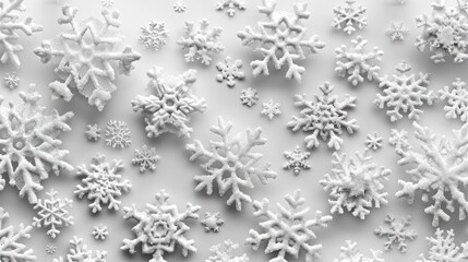 Snowflake Layers: Horizontal Christmas Seamless Banner in Light Gray and White with Various Shapes, Sizes, and Transparency