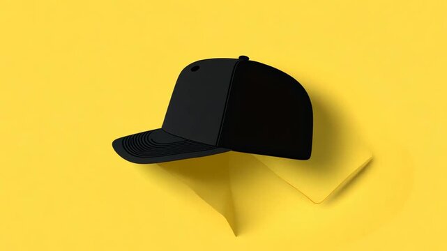 Black Baseball Cap Icon Animation On Yellow Background Generative AI