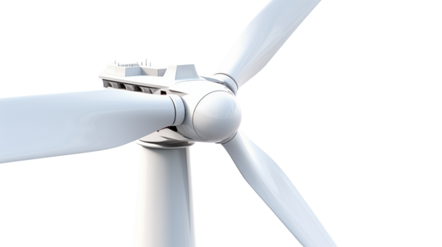 Close up Giants wind turbine in detailed isolated on white background