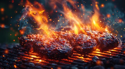 Flaming BBQ Picnic - Labor Day Celebrations Outdoors - AI Generated Art