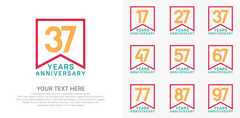 anniversary logotype set. red, orange and blue color can be use for celebration