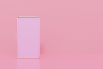 online shopping on mobile or website applications. smartphone or tablet screen.  Light pink background.  3D illustration.