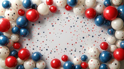 Obraz premium USA Labor Day Sale: Festive Helium Balloon Banner in National Colors with Stars Pattern and Text Space for Discount Advertisements