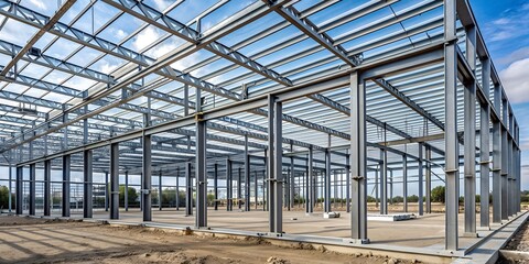 Fototapeta premium Steel studs used to frame in a large commercial building AI-Generated Content