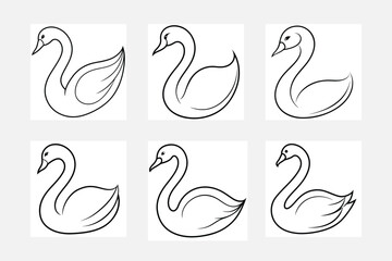 Graceful swan outline icon set artwork
