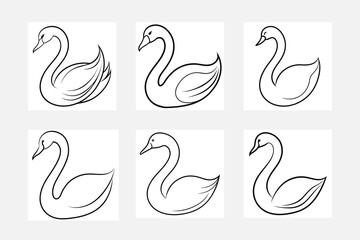 Beautiful swan outline icon set artwork
