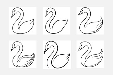 Elegant swan outline icon set artwork
