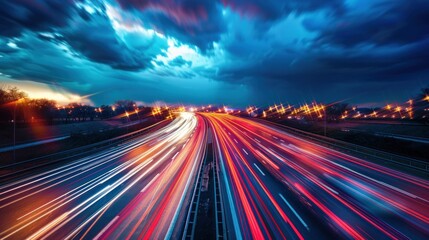 Night Highway with Light Trails