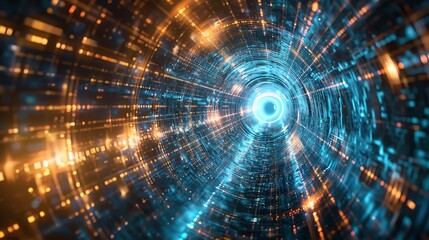 Obraz premium Abstract tunnel background depicting transformation through algorithms and networked systems