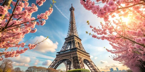 Abstract visualization of the Eifel tower daytime cherry blossoms Generative By AI