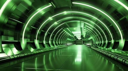 Abstract tunnel background featuring green influence, technological evolution, and innovation